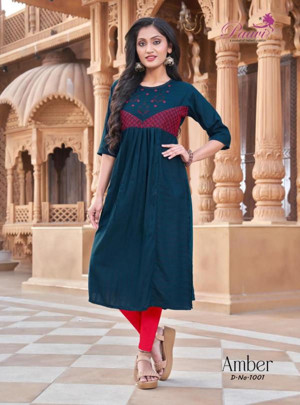 Paavi Amber New Rayon Designer Exclusive Fancy Long Kurti Collection